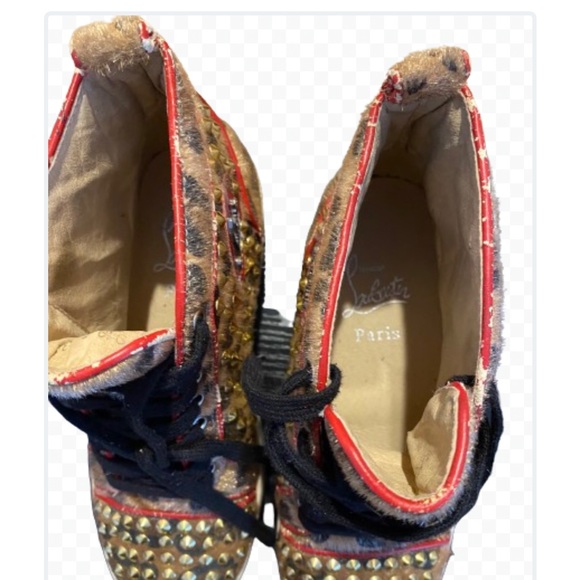 Authentic Christian Louboutin Louis Gold studded zebra leopard Unisex sneakers - Picture 2 of 6